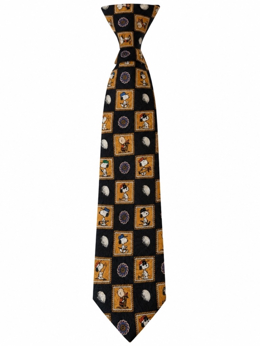 Animal Black Tie with Gold Squares and Purple Accents featuring Snoopy
